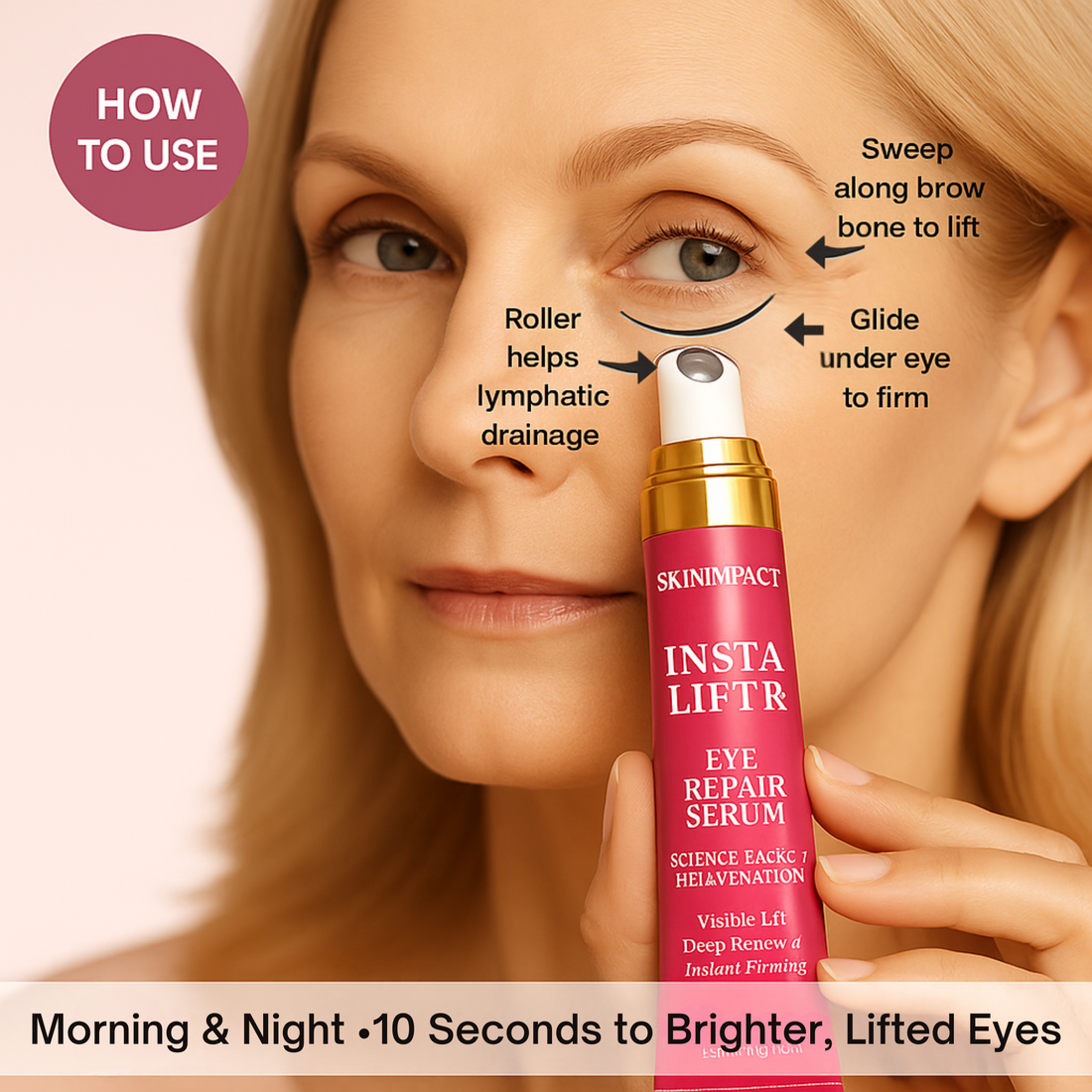SkinImpact InstaLift Rx Eye Repair Serum 15ml - Lifting Depuffing Brightening with Peptides Niacinamide Caffeine Hyaluronic Acid for Under-Eye Care & Visible Lift